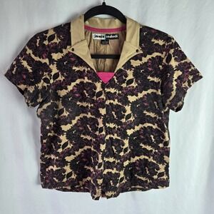 Jamie Sadock Tan Floral Womens Small Polo Shirt Golf Cotton Pickleball Tennis